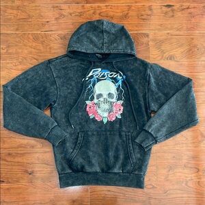 Aeropostale Poison Black Acid Wash Skull Roses Hoodie Sweatshirt Sweater